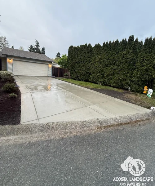 Modern Entry & Driveway Renovation Concrete Drive & Illuminated Paver Walkway in Bothell 